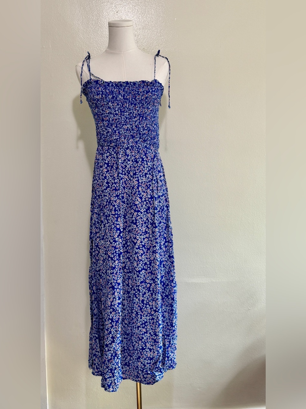 Madewell Blue Floral Smocked Maxi Dress
